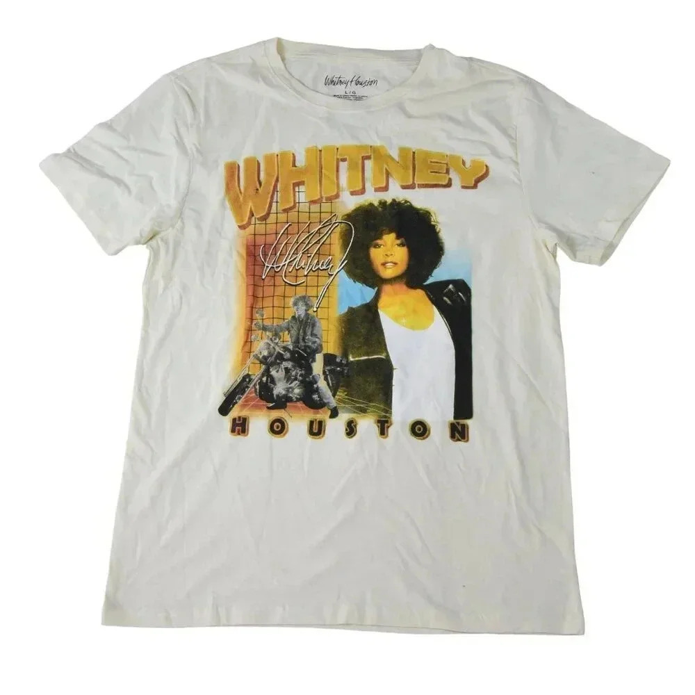 Whitney Houston Official Off White Graphic Short Sleeve T-Shirt Size Large